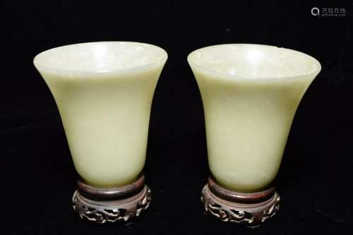 Pair of Chinese White Jade Carved Wine Cups