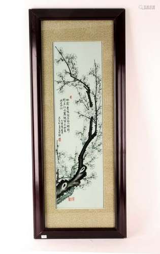 FRAMED PORCELAIN TILE OF BLOSSOMING BRANCH