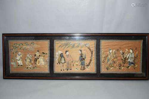 Qing Chinese Peking Style Embroidery in Frame