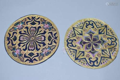 Two Qing Chinese Gold Thread Embroideries