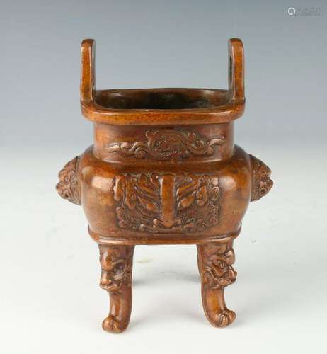 ARCHAIC BRONZE FOUR FOOTED CENSER