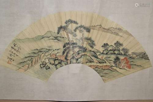 Chinese Watercolor Painted Fan, Fu Ru