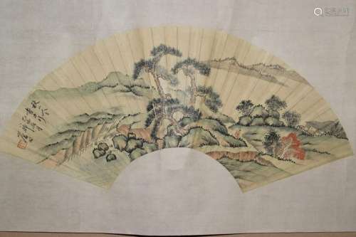Chinese Watercolor Painted Fan, Fu Ru
