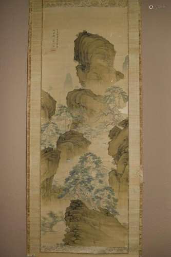 Qing Chinese Watercolor Painting Scroll on Silk