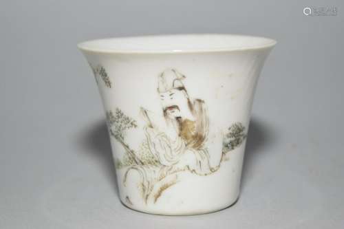 Qing Chinese Ink Figures Cup
