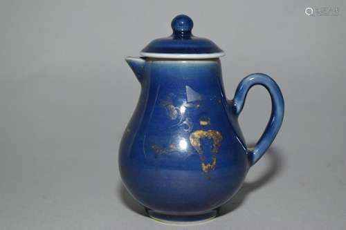 Qianlong Chinese Cobalt Blue Glaze Gold Painted Creamer