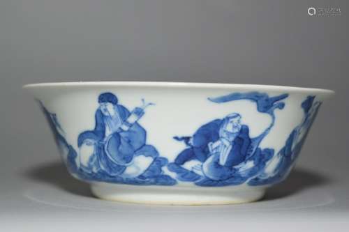 Kangxi Chinese Blue and White Eight Deities Bowl,