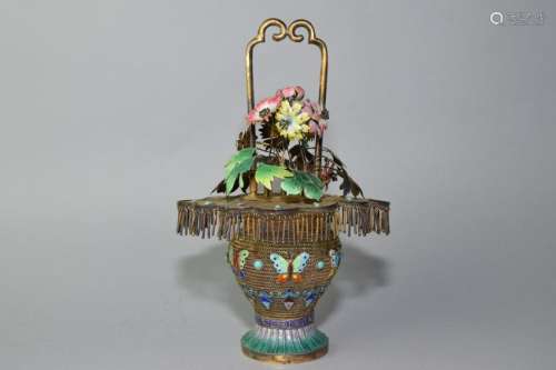 Chinese Enamel on Silver Flower Basket
