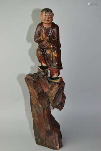 17-18th C. Chinese DongYang Gilt Wood Carved Monk