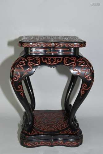 1950-70s Chinese Black and Red Cinnabar Carved Stand