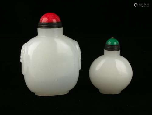 TWO WHITE JADE SNUFF BOTTLES