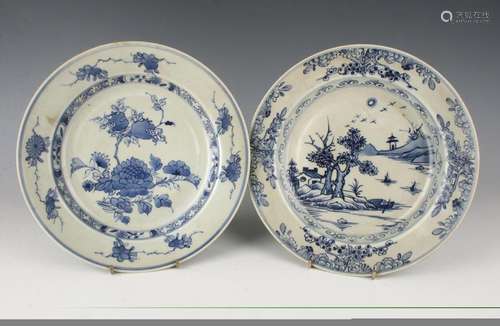 TWO PORCELAIN BLUE & WHITE PLATES