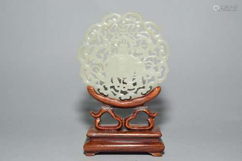 18th C. Chinese White Jade Carved Plaque