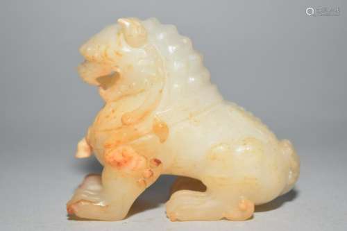 Qing Chinese White Jade Carved Lion