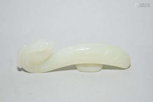 Qing Chinese White Jade Carved Belt Hook