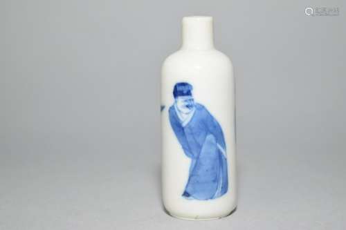 18th C. Chinese Blue and White Figure Snuff Bottle