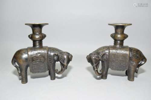 Pair of Qing Chinese Bronze Elephants