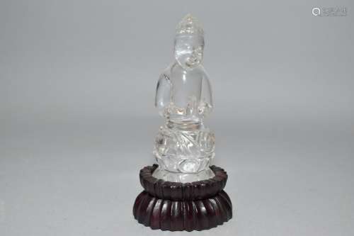 19th C. Chinese Rock Crystal Carved Guanyin