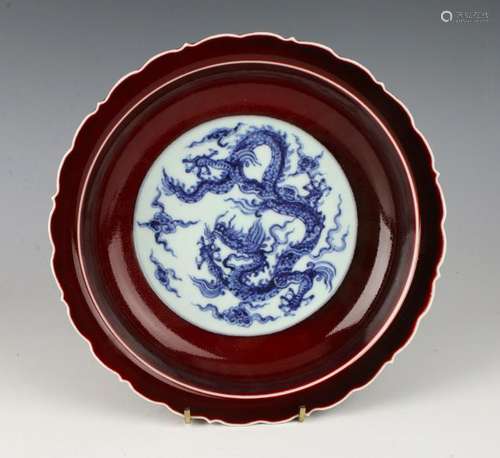 OXBLOOD BLUE & WHITE DRAGON BOWL