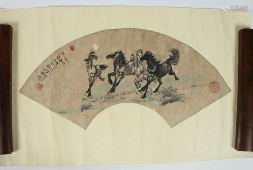 CHINESE HORSE FAN PAINTING