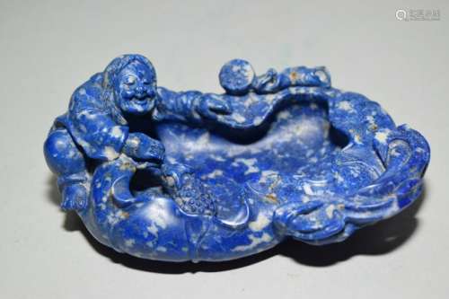 19-20th C. Chinese Lapis Lazuli Carved Brush Washer