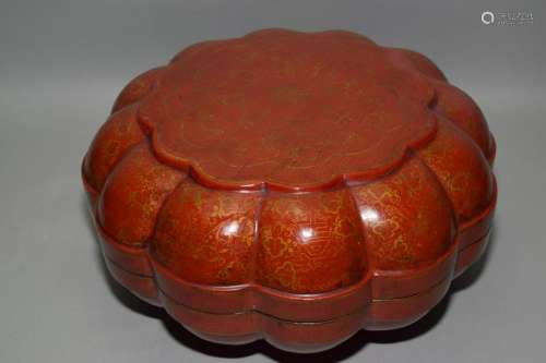 Large Qing Chinese Gold Painted Red Lacquer Box