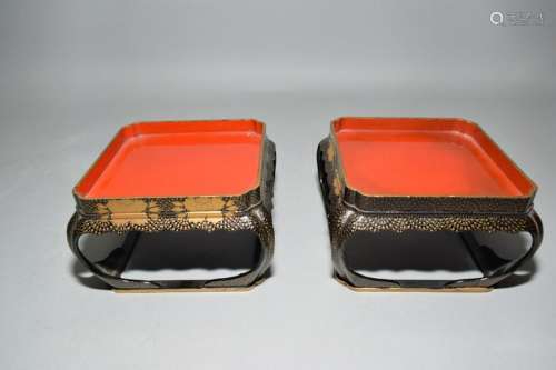 Pair of 19th C. Chinese Gold Painted Lacquer Stand