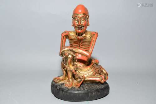 19-20th C. Chinese Gilt Lacquer Carved Luohan