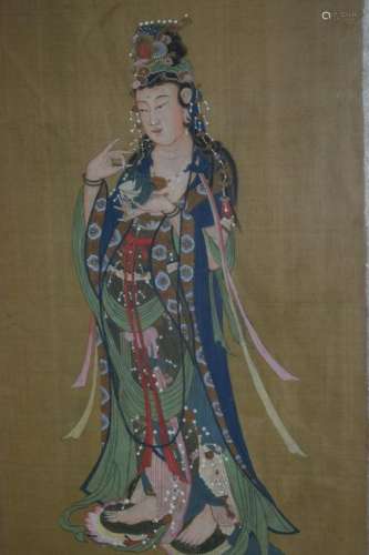 Ming/Qing Chinese Tang Style Guanyin Painting on Gold