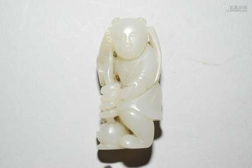 Qing Chinese Jade Carved Boy Holding Lotus