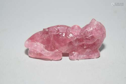 18th C. Chinese Pink Tourmaline Carved Horse Amulet