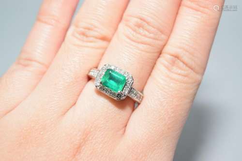 14K White Gold Emerald and Diamond Ring