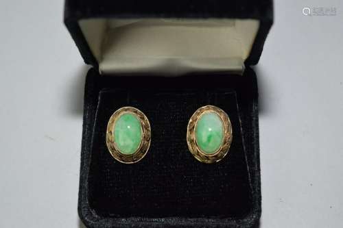 Pair of Qing Chinese Gilt Silver Jadeite Ear Clips