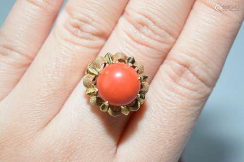 18K Gold Natural Red Coral Ring