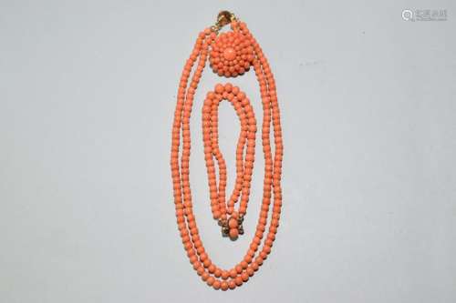 Natural Orange Coral Bead Jewelry Set