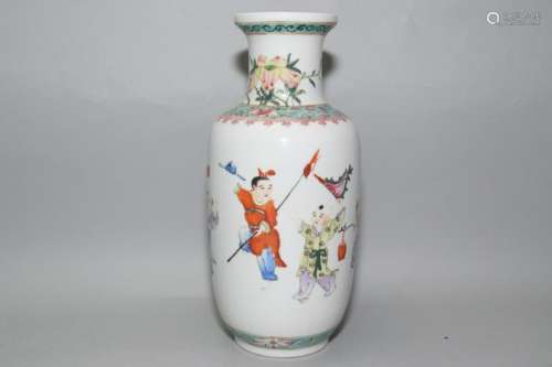 19-20th C. Chinese Famille Rose Child's Play Vase