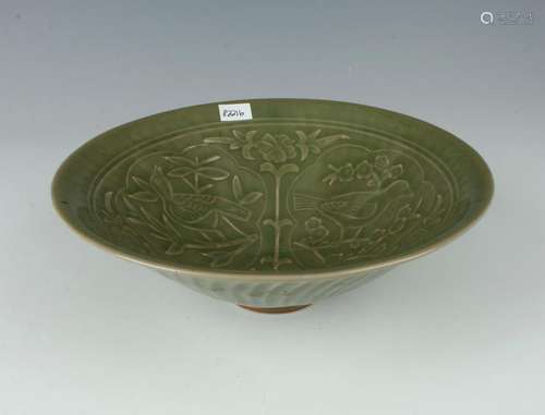 FLARED DARK GREEN CELADON BOWL