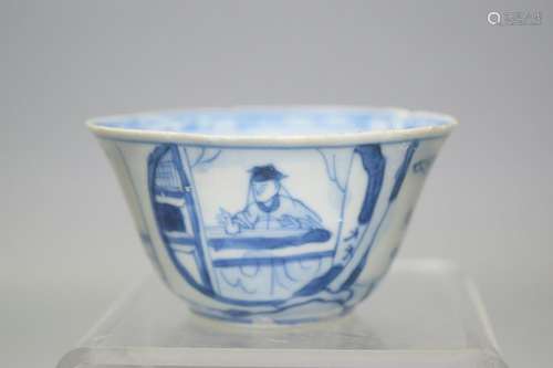 Kangxi Chinese Blue and White Figures Cup