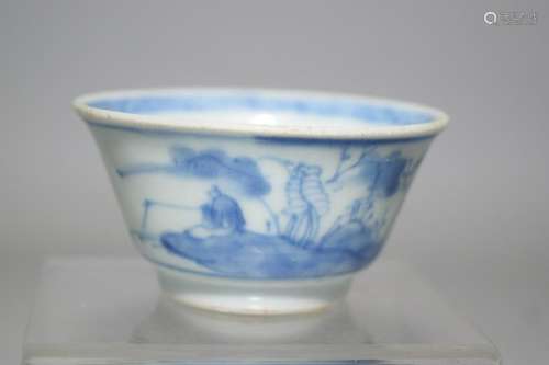 Kangxi Chinese Blue and White Figure Cup