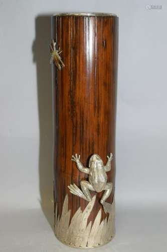 19th C. Japanese Bamboo, Enamel, Silver Nouveau Vase