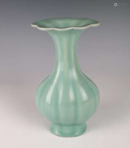 LOBED CELADON PEAR STYLE VASE