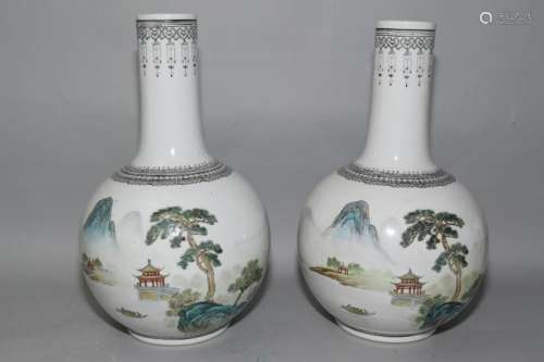 Pair of Chinese Famille Rose Bulbous Vases