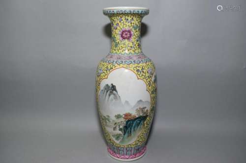 1950-70s Chinese Famille Rose Vignette Vase