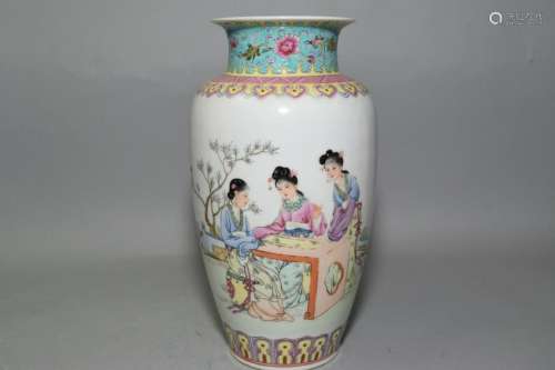 1950-70s Chinese Famille Rose Maidens Vase