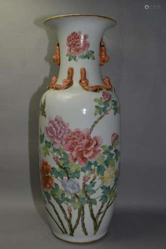 Large Qing Chinese Famille Rose Flowers Vase
