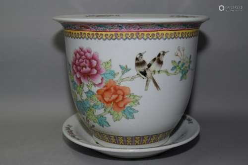 Chinese Famille Rose Floral Birds Flower Pot