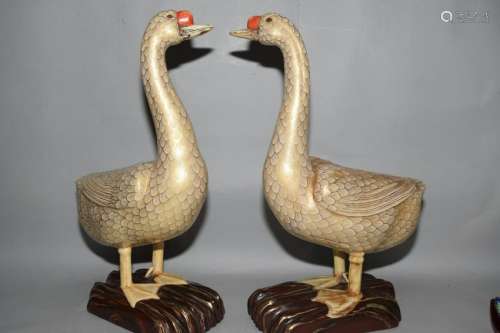 Pair of Chinese Gold  Lacquer over Wood Goose