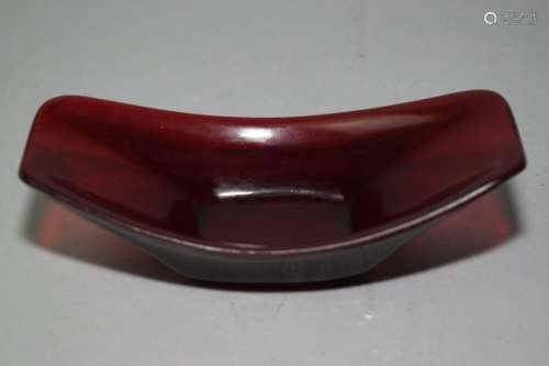 Qing Chinese Red Peking Glass Saucer