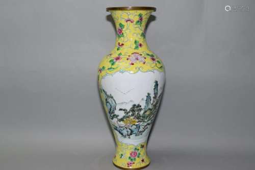 Chinese Enamel over Bronze Landscape Vase