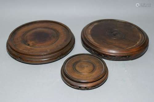 Three 19-20th C. Chinese Nanmu Carved Stands